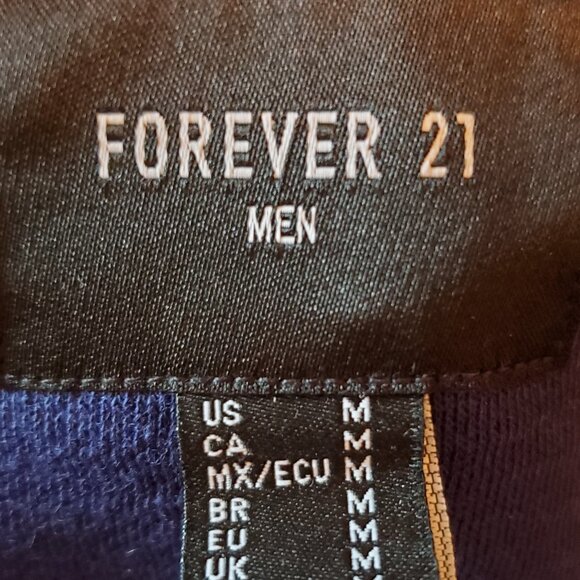 Forever Dark Navy Varsity-Striped Fleece Bomber Jacket SZ M - Picture 4 of 8